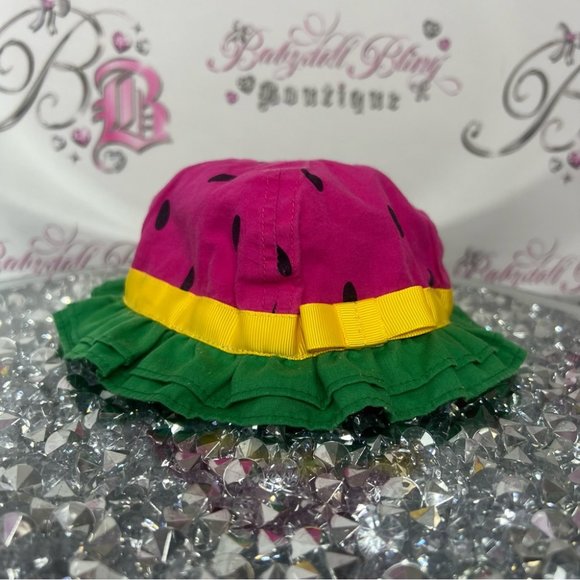 watermelon hat 🍉👒 baby 0-6 months pink black green yellow ribbon bow tie 🎀 - Picture 2 of 10